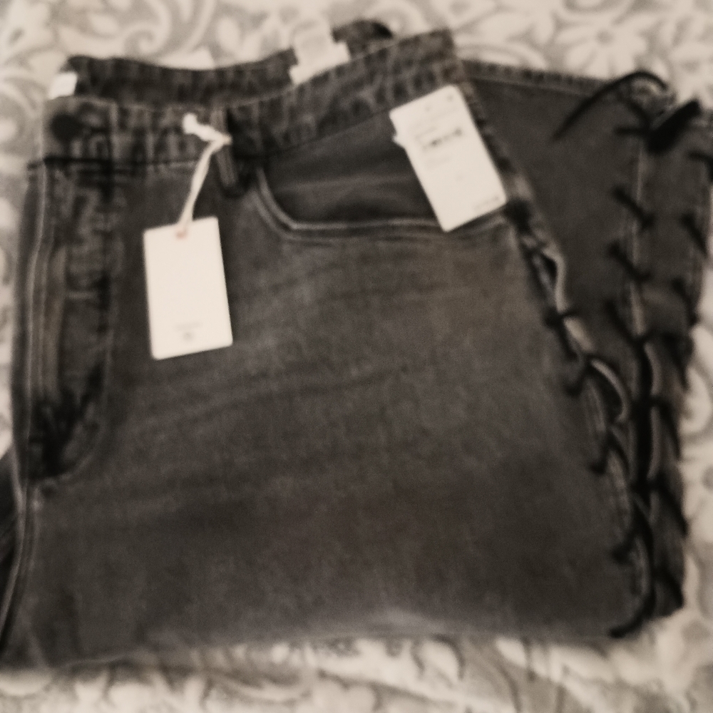 Good American Side Lace Up Black Jeans